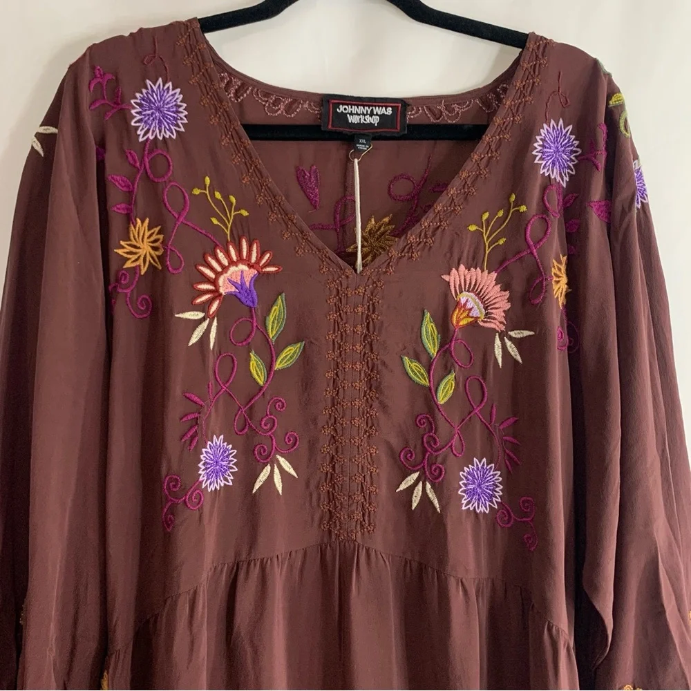 NWT Johnny Was Toni Dolman Tiered Midi Silk Dress, size XXL - Picture 7 of 15